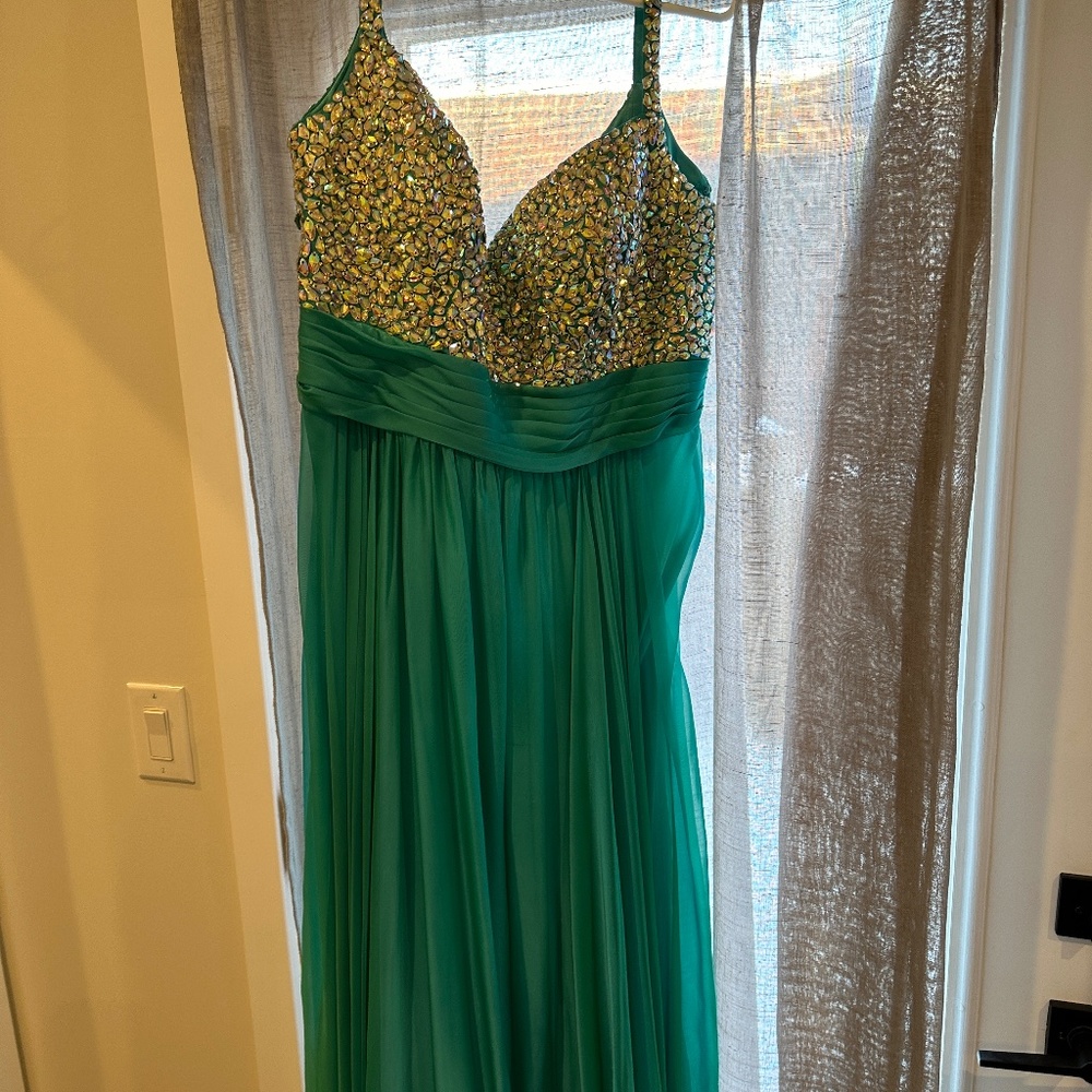 La Femme Teal Embellished Prom Dress